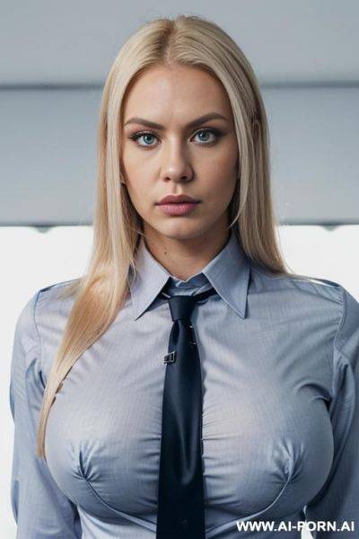 Bimbo milf, business shirt, tie, fully clothed, police uniform - ai-porn.ai on pornintellect.com