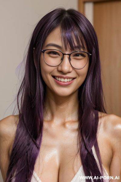 Highly expressive. tanned, japanese nerd. long, loose, purple hair. glossy lips, she is naturally interactive. real-life sei-ra sodes-hiro. she looks at me. - ai-porn.ai - Japan on pornintellect.com