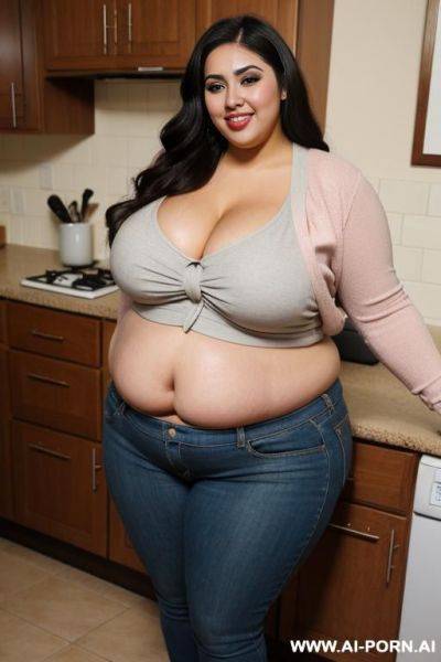 Latina, bimbo, pear shaped, drinking milkshake, diner, very thicc, extra pudgy, torta gordita, clothed, chicana makeup - ai-porn.ai on pornintellect.com