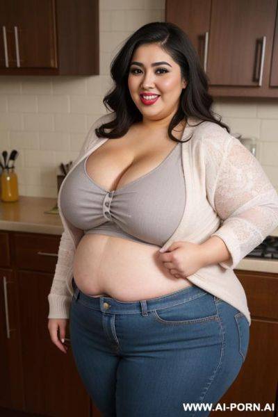 Latina, bimbo, pear shaped, drinking milkshake, diner, very thicc, extra pudgy, torta gordita, clothed, chicana makeup, fully clothed - ai-porn.ai on pornintellect.com