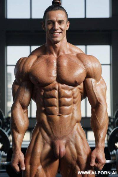 (topless short slender australian woman bodybuilder ifbb pro sarahc), ((seductive eye contact)), (high cheekbones), ((hard extremely muscular bodybuilder physique)), gigantic shredded delts, ((gigantic - ai-porn.ai - Australia on pornintellect.com