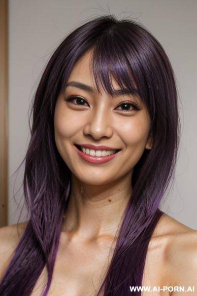 Highly expressive. tanned, japanese nerd. long, loose, purple hair. glossy lips, she is naturally interactive. real-life sei-ra sodes-hiro. she looks at me. - ai-porn.ai - Japan on pornintellect.com
