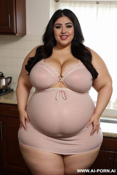 Latina, bimbo, pear shaped, drinking milkshake, diner, very thicc, extra pudgy, torta gordita, clothed, chicana makeup, fully clothed, huge ass - ai-porn.ai on pornintellect.com