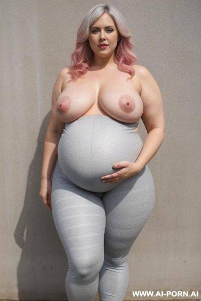 ((two woman super fat bbw obese big bloated huge pregnant belly)), footballers, thick thighs, big belly, flash belly, with plaid skirt, ((zoom out)), soft grey legging, beauty woman, plaid jogger pants, (topless) - ai-porn.ai on pornintellect.com