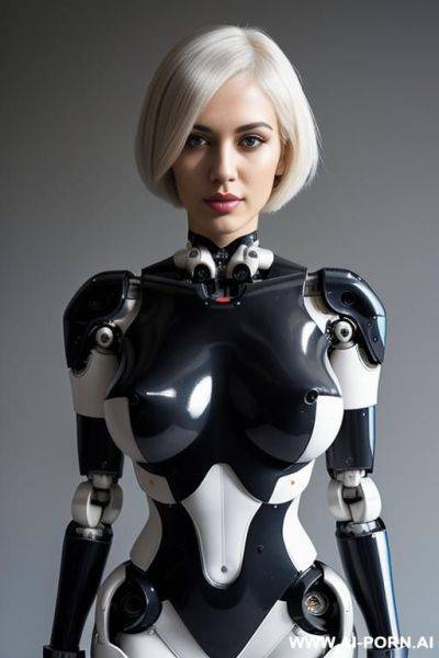 Wonderful beautiful realistic (( taur-women fully robotic body standing four legs)), detaleid face, skin in latex white and black color, covered to latex, to boots, to beautiful robotic hand hd image quality, ((no background)). - ai-porn.ai on pornintellect.com