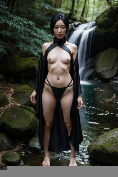 Near waterfall in forest, undressing for a swim - ai-porn.ai on pornintellect.com