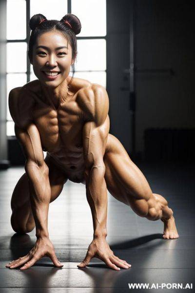 ((topless short slender sturdy korean woman bodybuilder ifbb pro)), ((seductive eye contact)), ((beautiful pretty womans face)), (high cheekbones), ((hard extremely muscular bodybuilder physique)), gigantic - ai-porn.ai - North Korea on pornintellect.com