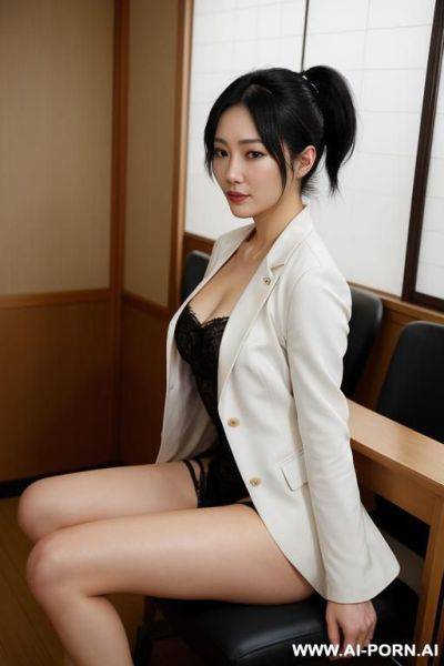 裸、小さい胸、貧乳、微乳、陰毛無し、日本人、小さい乳首、薄いピンク色の乳首、１０代、ショートカット、ポニーテール、かわいい、屋外、開脚、少女 - ai-porn.ai on pornintellect.com