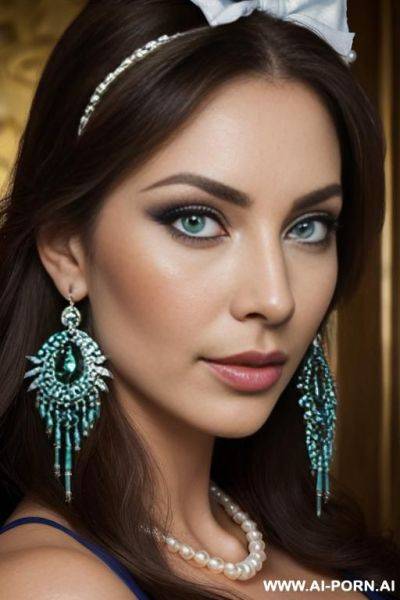 Hot busty woman brunette, ultra detailed, best quality, finely detail, highly detailed face, highly detailed eyes, highly detailed hands, highly detailed skin, makeup, pearl earrings, pearl pendant, - ai-porn.ai on pornintellect.com