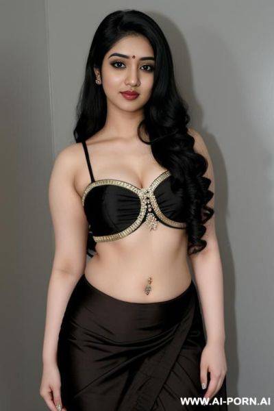 Pale skin, cute, beautiful, indian woman, chubby, flashing navel, navel piercing, saree - ai-porn.ai - India on pornintellect.com