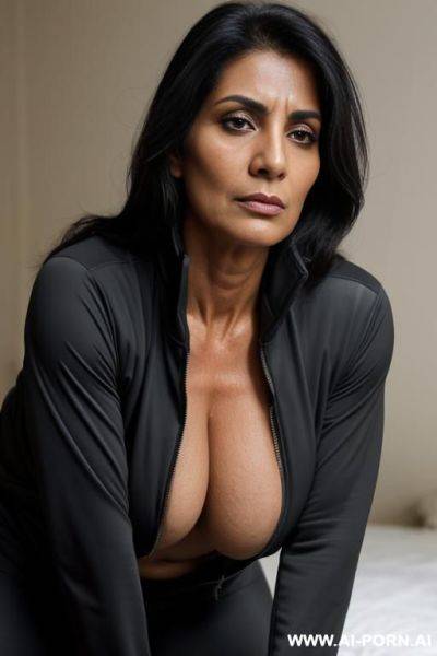 Pakistani, huge perfectly shaped oval tits, dri fit jacket with no bra, drowsy facial expression - ai-porn.ai - Pakistan on pornintellect.com