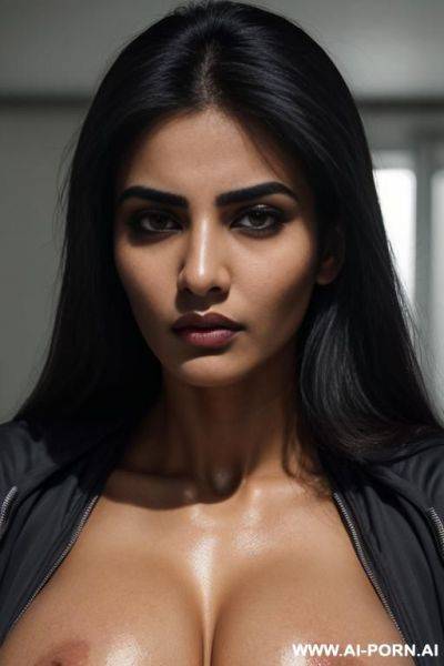Pakistani, huge perfectly shaped oval tits, dri fit jacket with no bra, drowsy facial expression, looking at the viewer - ai-porn.ai - Pakistan on pornintellect.com