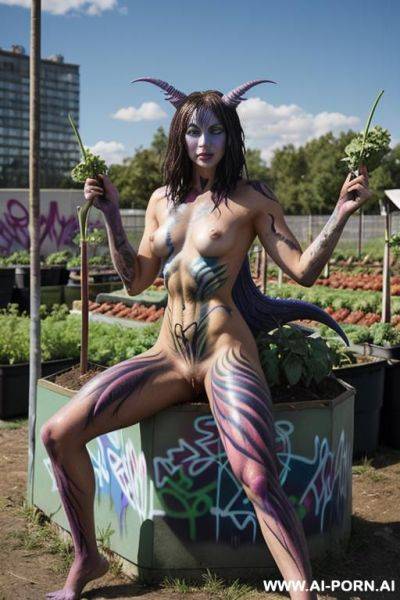 Whole body covered in body painting, fantasy body painting, fantasy, monster, goddess of fantasy creatures, fucking a monster, kissing a fantasy creature, tall super model cutie, monster putting its - ai-porn.ai on pornintellect.com