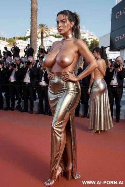 ((ultra-realistic)), ((hyperrealistic)), ((nude woman wearing only long skirt)), ((naked saggy very oversized long boobs)), ((topless)) - ai-porn.ai on pornintellect.com