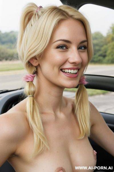 Shy lady showing pink pussy on car - ai-porn.ai on pornintellect.com