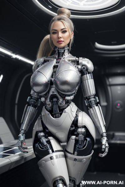 (((realistic look, super realistic))) ((spaceship)) ((front view)) (((beautiful cyborg woman))) (((sexy cyborg woman))) (((chinese))) ((blonde)) ((long ponytail hairstyle)) (((perfectly beautiful face, sexy - ai-porn.ai - China on pornintellect.com