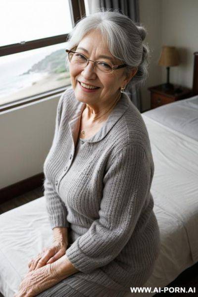 Old granny, totally nude, with glasses, in bedroom - ai-porn.ai on pornintellect.com