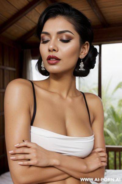 Bold seductive makeup, closed eyes mouth open in orgasm - ai-porn.ai on pornintellect.com
