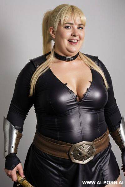 Sexy medieval maid with purple tails body big breasts teasing with her sword - ai-porn.ai on pornintellect.com