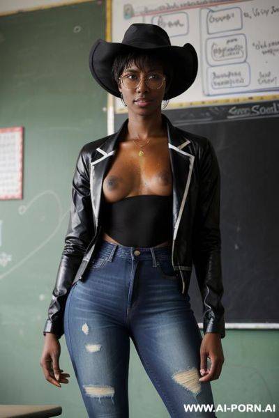 Wearing a bucket-hat, blazer, skin-tight jeans and sneakers.very wet and oil soaked clothes, oil soaked jeans. hole by jeans zipper. ripped clothes, torn clothes. - ai-porn.ai on pornintellect.com