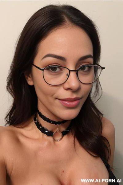 ((topless)), ((natural breasts), (pretty face), (tails), (soft seductive smile), (glasses), (choker) - ai-porn.ai on pornintellect.com