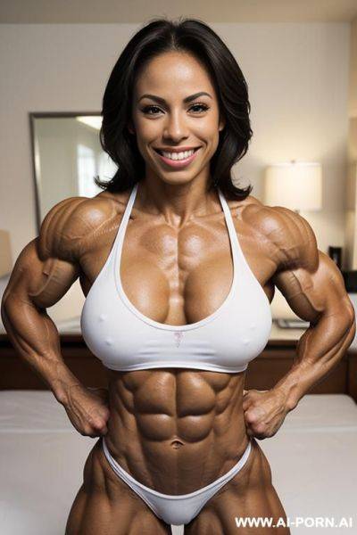 (((white american latina))), ((((real muscular short musclewoman npc figure athlete ruby rivera riverafit)))), (no makeup) , ((nude))), ((topless)), ((full lips)), ((aroused erect pointy nipples)), (((sinewy - ai-porn.ai - Usa on pornintellect.com