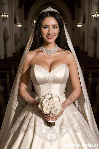 ((((ultra realistic portrait)))) (((couple photo))) (((a bride named reg4ina with one hand on her waist and the other on the shoulder of her groom named do4uglas.))) (((she has extremely black - ai-porn.ai on pornintellect.com