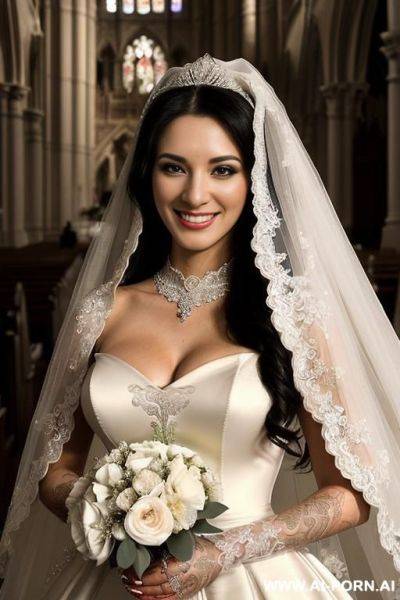 ((((ultra realistic quality)))) (((couple portrait))) (((a bride named reg4ina with one hand on her waist and the other on the shoulder of her groom named do4uglas))) (((she has extremely black - ai-porn.ai on pornintellect.com