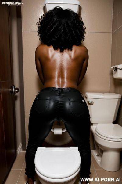 Huge ass bent over toilet begging for anal , normal boobs , black woman, pants on the floor to show asshole , normal ,curly hair - ai-porn.ai on pornintellect.com