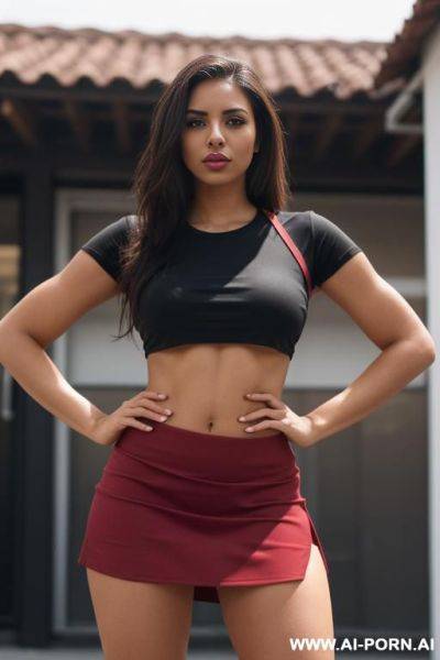 Latina, cropped tee, short skirt, underboob - ai-porn.ai on pornintellect.com