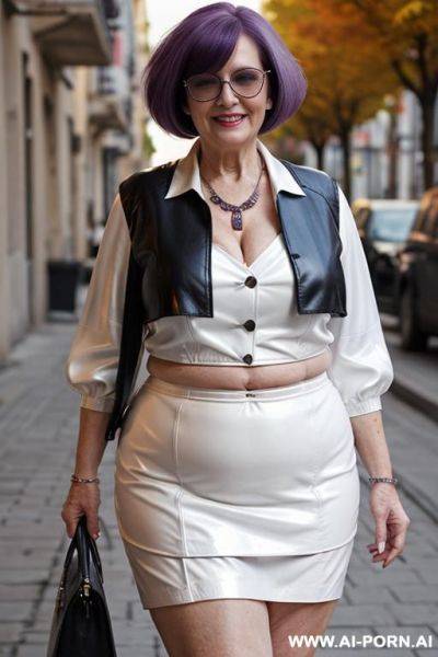 Completely in elegant leather, leather blouse, hot black leather skirt - ai-porn.ai on pornintellect.com