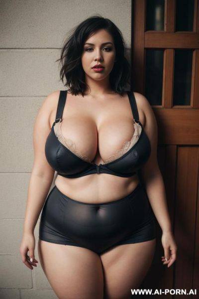 Hipster, massive tits, huge hips, chubby, fat, boobs falling out, shorter hair - ai-porn.ai on pornintellect.com