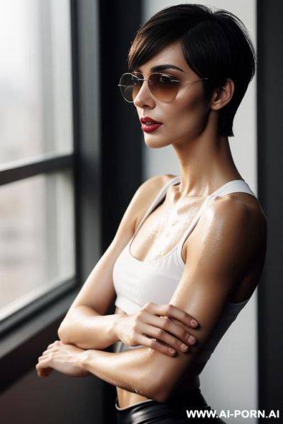 White shirt. black skirt. sweat skin. wet skin. - ai-porn.ai on pornintellect.com