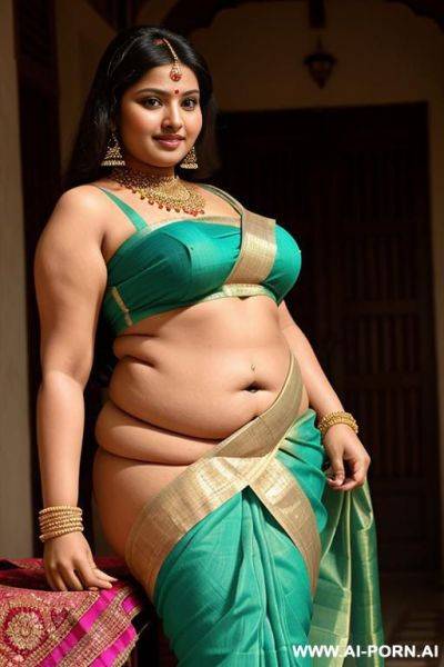 Ancient indian chubby full naked female servant with shaved vagina is pleasing a chubby indian queen in a traditional saree - ai-porn.ai - India on pornintellect.com