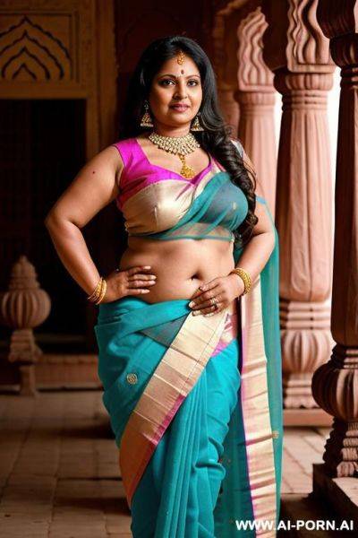 Ancient indian older chubby female well situated trader in saree in a colourful indian palace with her favourite naked female shaved servant - ai-porn.ai - India on pornintellect.com