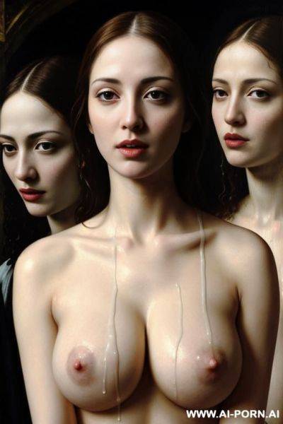 Renaissance painting, topless, dense white cum dripping face - ai-porn.ai on pornintellect.com