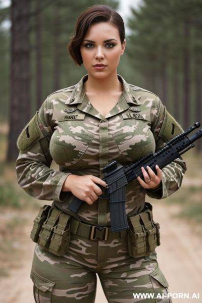 Chubby, massive tits, huge ass, thick thighs, short hair, skin tight clothes, lifting t shirt, huge tits, short shorts, - ai-porn.ai on pornintellect.com