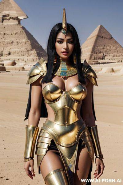 Egyptian queen topless, egyptian queen gold armor, egyptian queen detailed armor, egyptian queen high quality armor, egyptian queen ornate armor, egyptian queen perfect armor, egyptian queen ultra - ai-porn.ai - Egypt on pornintellect.com