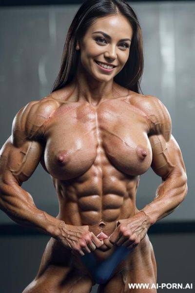 Beautiful realistic, detailed face, ((no background)), ((nude)), (((very muscular ifbb pro)), (((gigantic bodybuilder muscles))), (((very trained round delts)), ((very trained gigantic traps)), ((pecs)), ((very veiny)), ((very sinewy)) ((very gaunt)) - ai-porn.ai on pornintellect.com