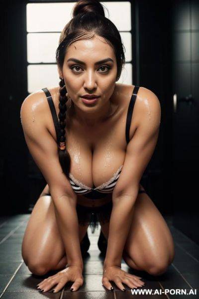 Very hairy woman bent over spreading her ass cheeks showing her open dirty asshole - ai-porn.ai on pornintellect.com