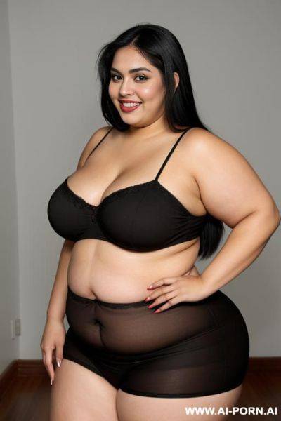 Fat, rotund, chola, mexican, cartoonishly wide hips, supermodel, big eyes, smiling - ai-porn.ai - Mexico on pornintellect.com