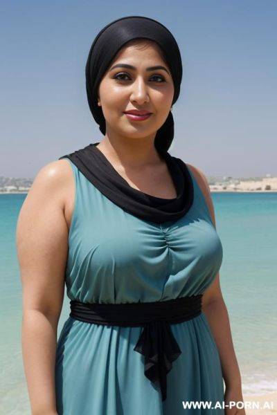 Arab, chubby, beach, summer dress, head scarf - ai-porn.ai on pornintellect.com