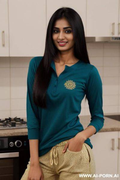 Punjabi supermodel, ((perky breasts)), (perfect boobs) , luxurious modern mansion, teal crew neck shirt - ai-porn.ai on pornintellect.com