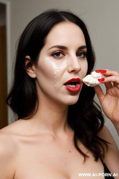 Suburban mom, eating a pickle, sour cream dripping on face - ai-porn.ai on pornintellect.com