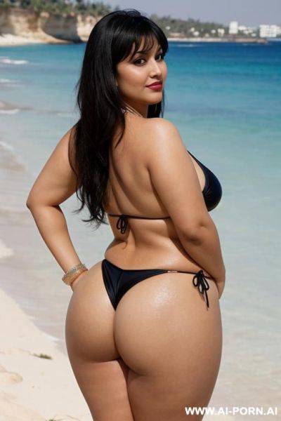 Arab, chubby, bikini, from behind, bend over, beach - ai-porn.ai on pornintellect.com