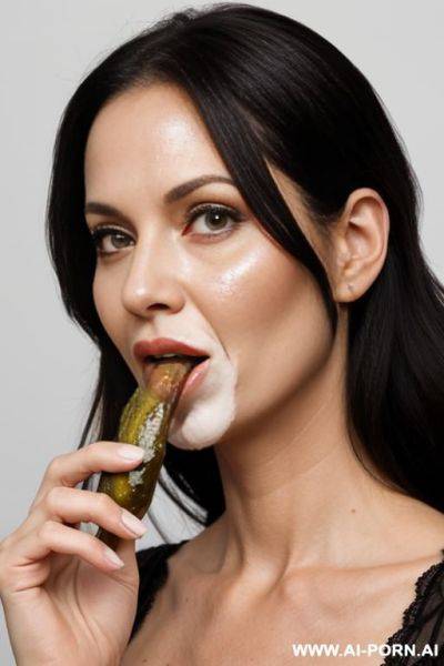 Suburban mom, eating a pickle, sour cream dripping on face - ai-porn.ai on pornintellect.com