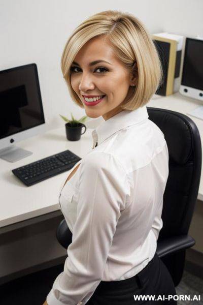 Messy, bobcut hair, medium hair, white shirt, big ass - ai-porn.ai on pornintellect.com