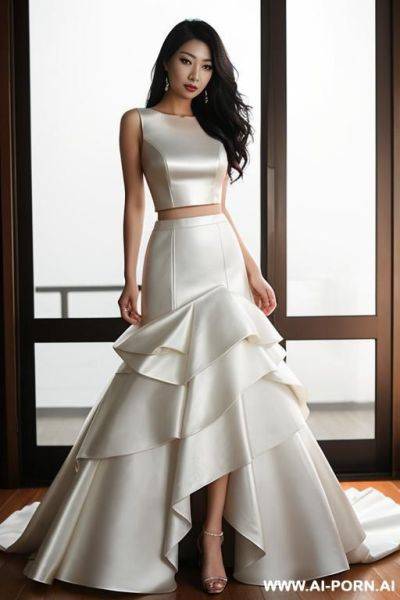 Woman asian woman in wedding dress top and leather skirt - ai-porn.ai on pornintellect.com