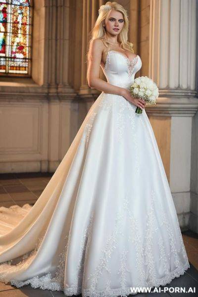 Scandinavian 20 year old woman, (((enormous perfect tits))), ((((white dress)))), best bright blue eyes; eye contact; super model gorgeous face; long lean legs; seductive smirk - ai-porn.ai on pornintellect.com