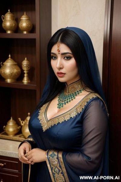 2, chubby woman, dark skinned, indian, big boobs, big ass, long hair - ai-porn.ai - India on pornintellect.com